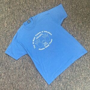 Vintage 90s Union Hospital Infection Control Graphic T Shirt Blue XL Made in USA